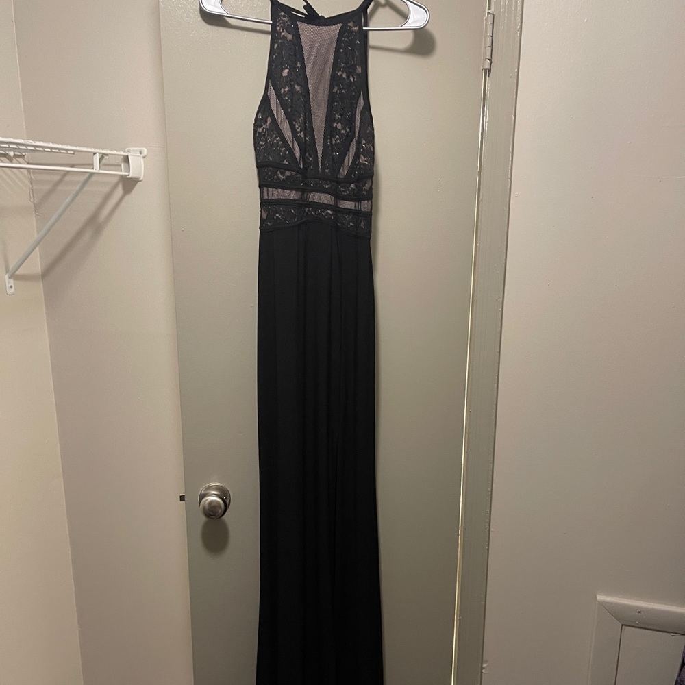 Sleek long black evening dress